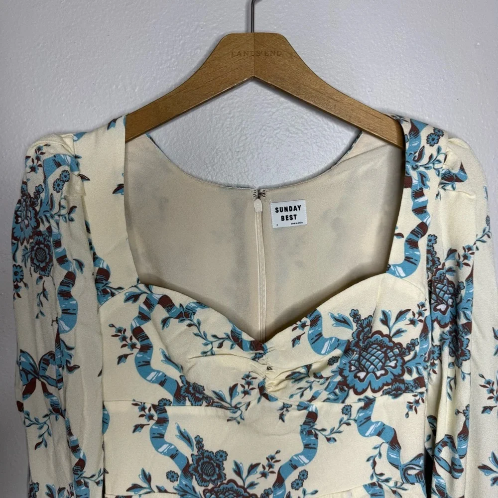 Sunday Best Womens Babydoll Dress Square Neck Long Sleeve Floral Multicolor - Picture 6 of 13
